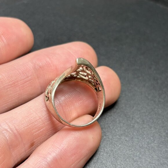 VTG Sterling Silver 925 Pierced Wavy Scroll Design Bold Statement Ring Size 7 - Picture 6 of 12
